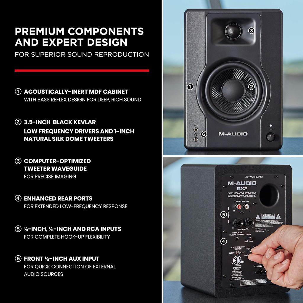 Мониторный динамик Активный динамик ПК-динамик Игровой музыкальный продакшн Входная пара RCA-терминалов 120 Вт дюймов BX3 M-Audio L/R 3.5