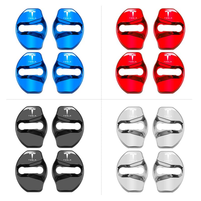 BFNWZ1 4PCS Car Door Lock Cover Stainless Steel Protection Accessories for Tesla Model 3 Highland 2023 Model S Model X Model Y