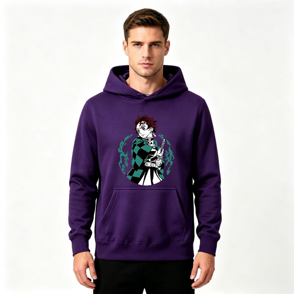 Anime Character Print Men Casual Long Sleeve Pullover Hoodie Comfy Streetwear Sweatshirt for Daily Wear