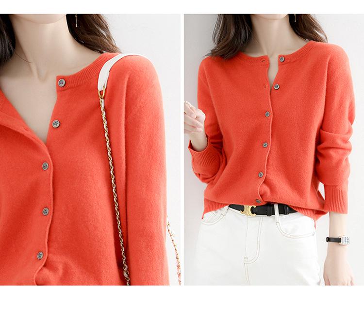 Женский универсальный кардиган свободного кроя на весну/осень 2025 года - Модный однотонный с круглым вырезом