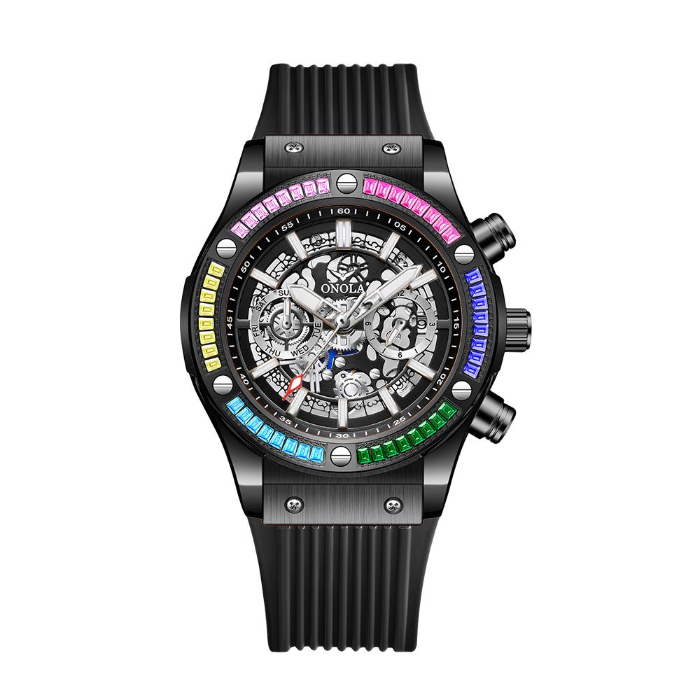 Classic Luxury Watch for Menes Multifunction Sports Waterproof Luminous Casual Clock Men Automatic Mechanical Skeleton Watches Rainbow Diamond