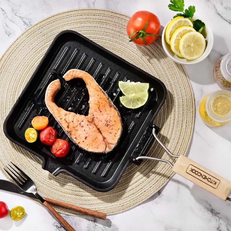 KitchenCook Grill24 Tfi - Квадратная сковорода-гриль из литого алюминия 24 см - Антипригарное покрытие - Для всех типов плит, включая индукционные