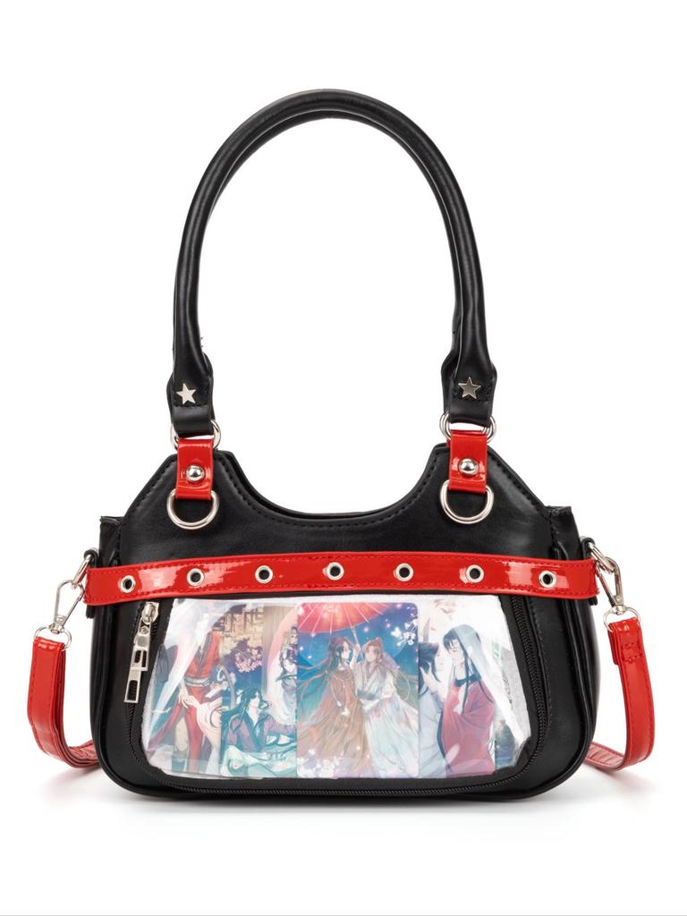 Japanese PU Leather Y2K Spicy Girl Ita Bag - Large Capacity Transparent Badge Crossbody for Students