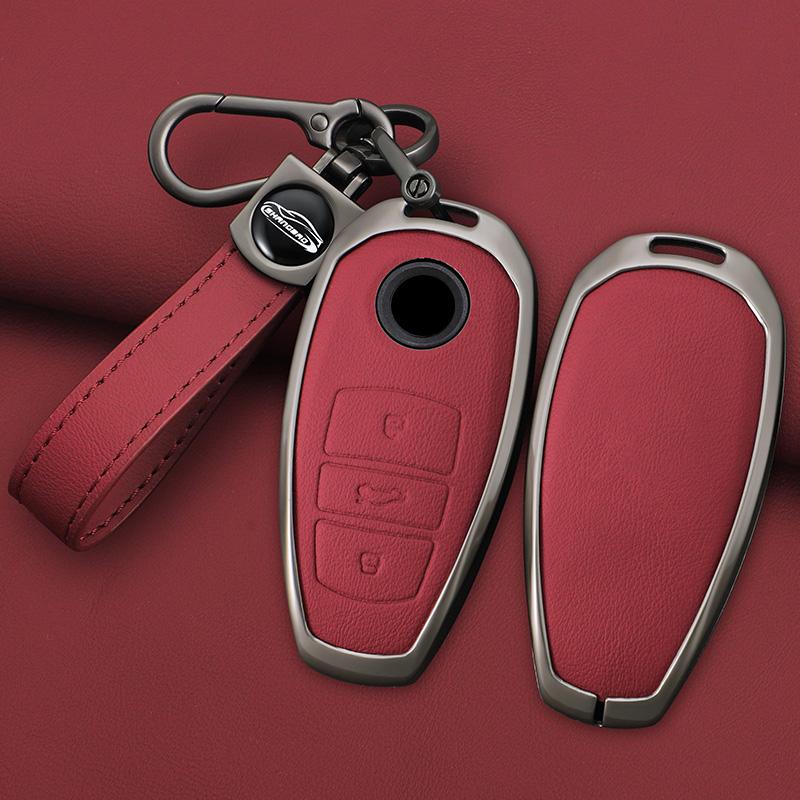 Interior Mouldings Zinc Alloy Leather Car Key Cover Fob Case Holder For VW Volkswagen Touareg 2011 2012 2013 2014 2015 2016 2017