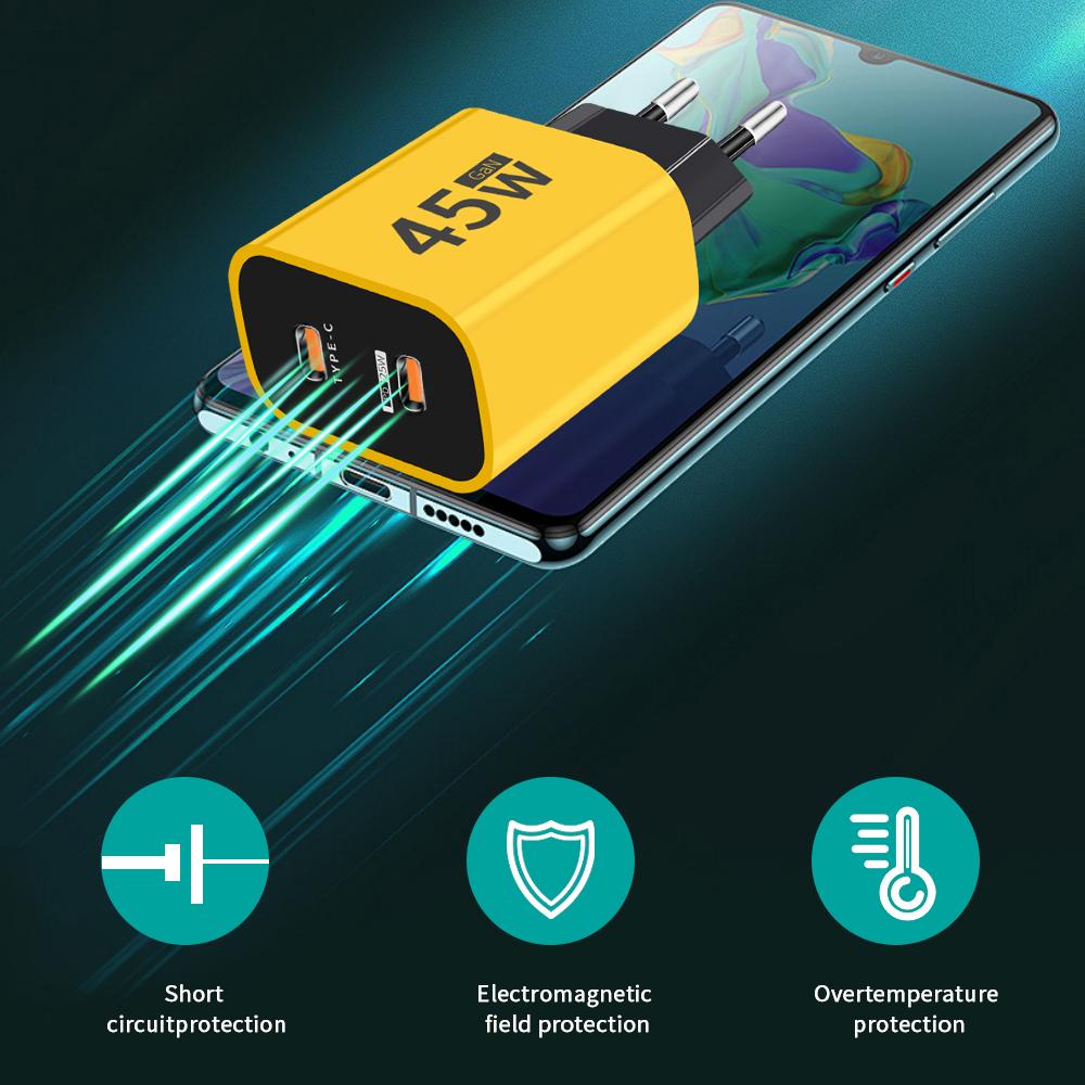 45W GaN Type C Charger Fast Charging Charger PD QC3.0 Wall for Phone Adapter for IPhone Xiaomi Samsung Mobile Phone Charger