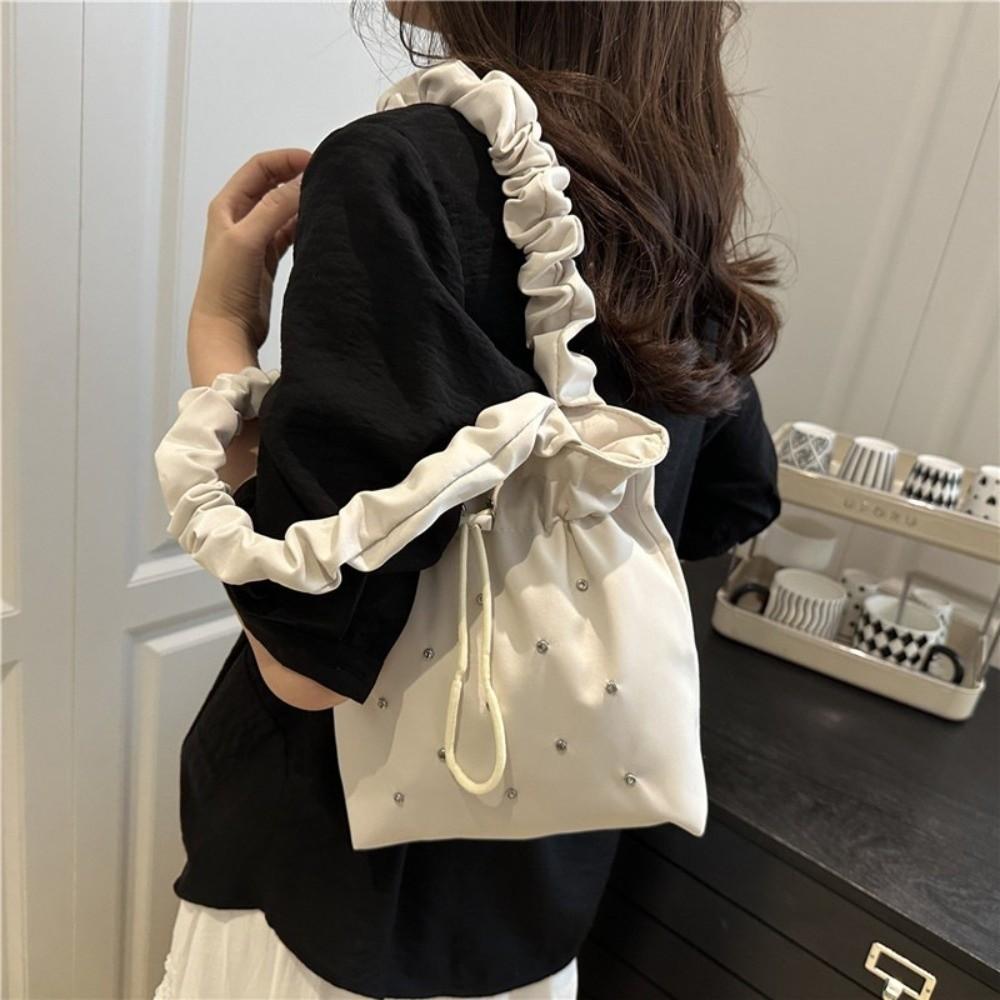 Large Capacity Pleated Tote Bag Versatile Drawstring Handbag Korean Nylon Shoulder Bag Women's