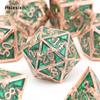 7 Pcs Golden Green Hand Metal Dice Solid Metal Polyhedral Dice Set Suitable for Role-Playing RPG  Board Game Card Game