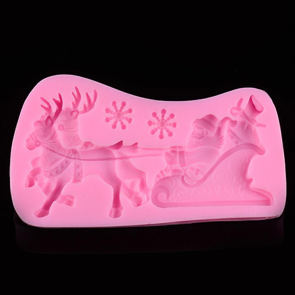 Silicone Xmas Santa Claus Sleigh Deer Sugarcraft Fondant Cake Chocolate Bake Mould AVE