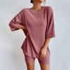 Женский модный повседневный однотонный свободный круглый вырез с коротким рукавом шорты костюм