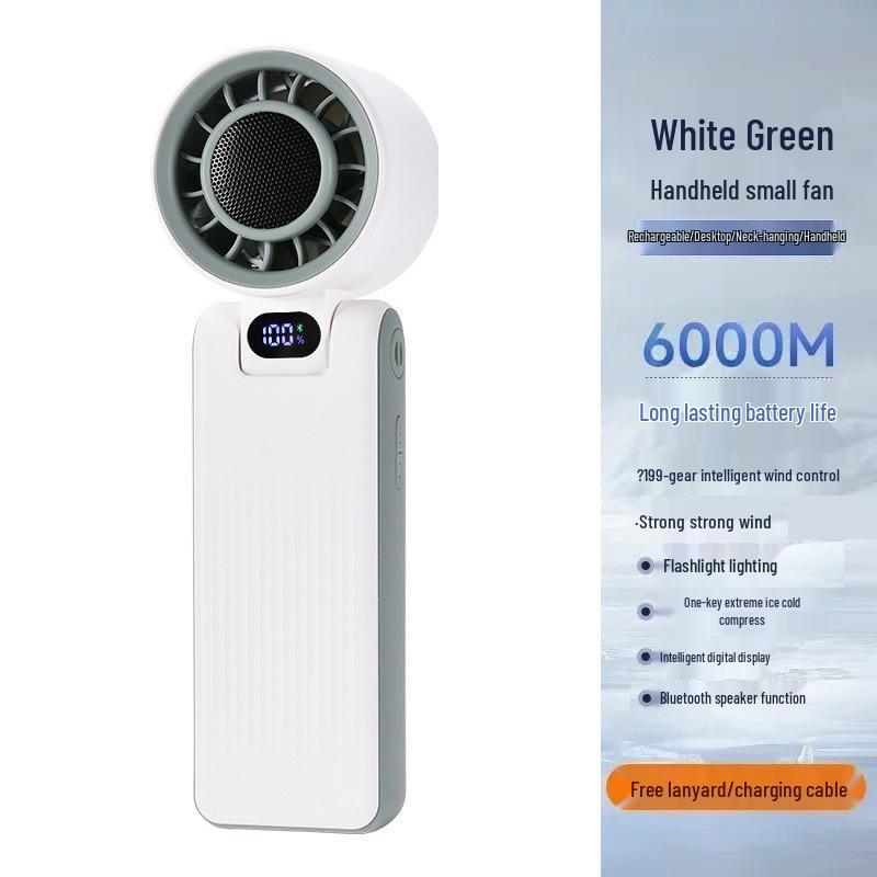 2026 Handheld Turbo Fan with Digital Display, 199 Speeds & Ice Pack Cooling, Three-Fold Design with Lanyard