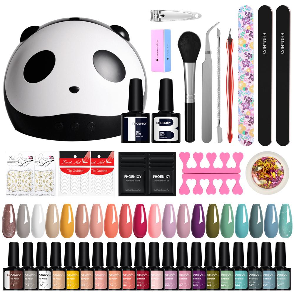 Набор гель-лаков PHOENIXY с лампой для ногтей 20 шт., верхний слой геля, базовый слой, набор для маникюра в подарок для женщин и девочек