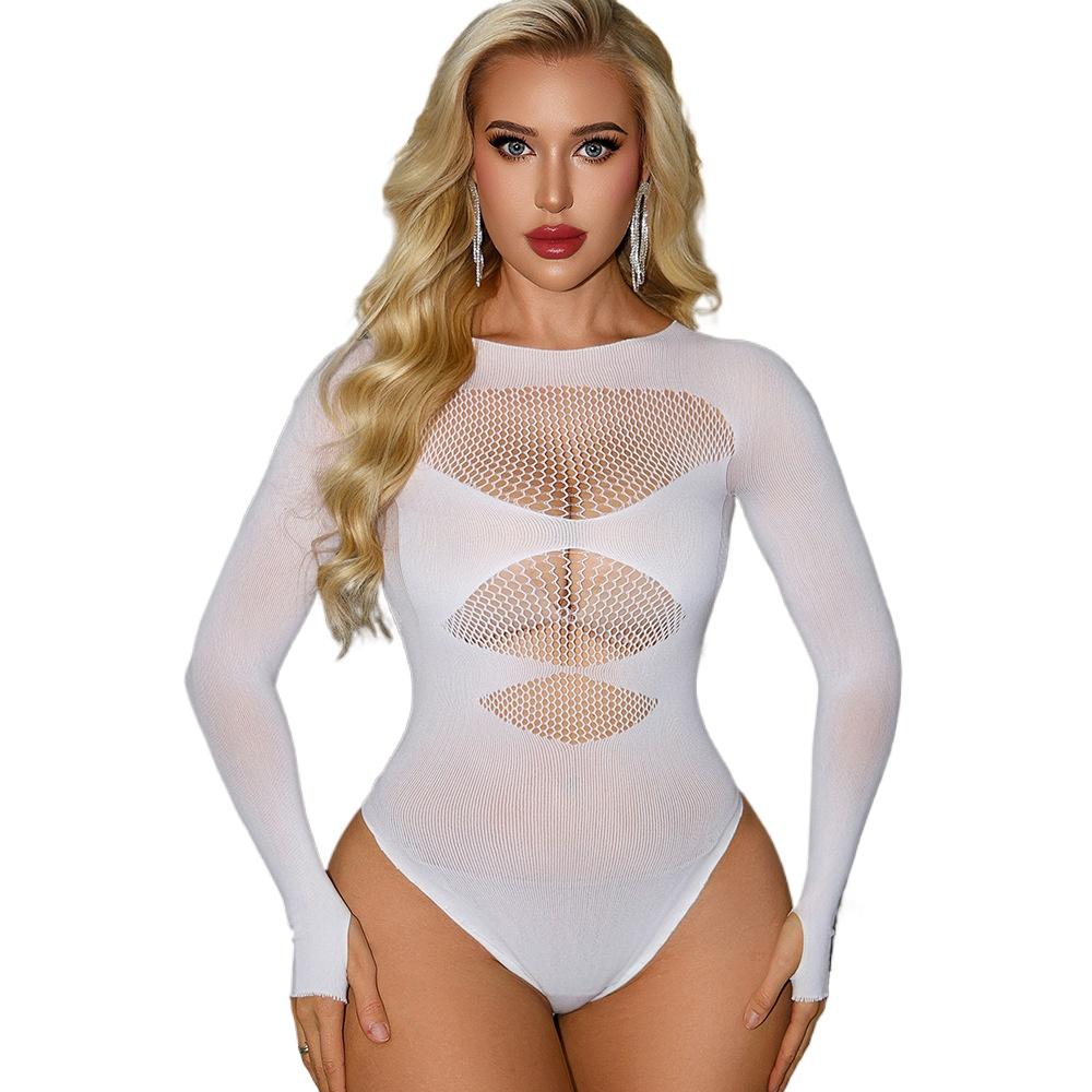 Sexy Long Sleeve Bodystocking Women Hollow Out Mesh Lingerie See Through Bodysuit Fishnet Jumpsuit Exotic Apparel Clubwear