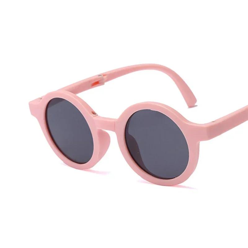 Классические складные солнцезащитные очки Ins Детские Фирменные Дизайнерские Розовая круглая оправа Солнечные очки Девочки Мальчики Линзы UV400 Солнцезащитные очки Женские