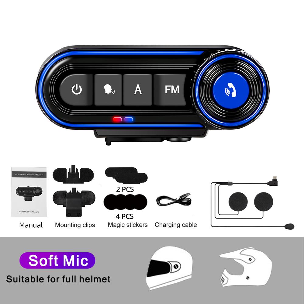 V5.3 Motorcycle Helmet Bluetooth Headset FM Radio Stereo Earphone Waterproof Handsfree Headphone Voice Control Roise Reduction