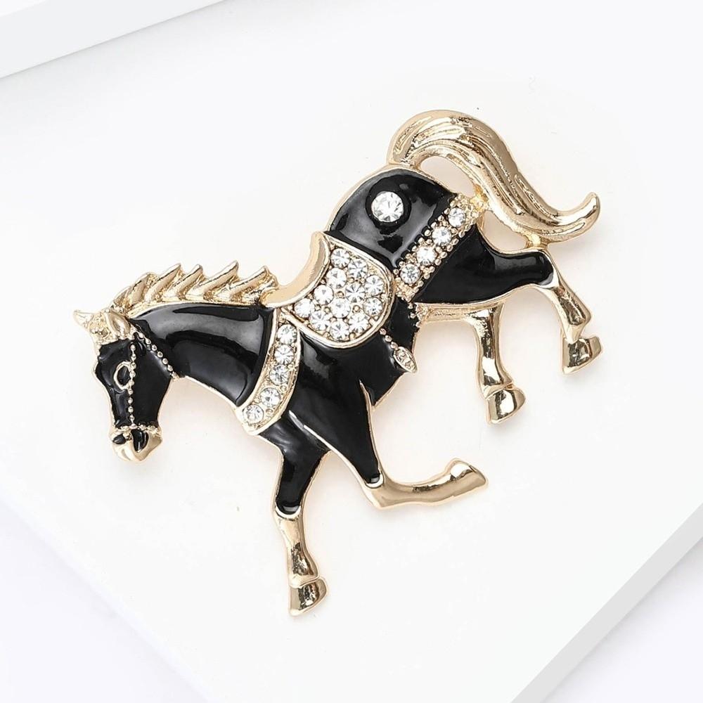 Retro Enamel Rhinestone Horse Brooch Chinese Style Animal Lapel Pins Zodiac Pin Women Accessories