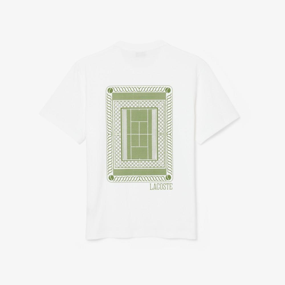 [Lacoste] Men's Tennis Court Back Graphic Short-Sleeved T-Shirt TH1750-56G001