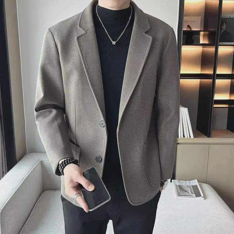 Men's Trendy Korean Wool Suit Jacket for Casual or Light Business Wear