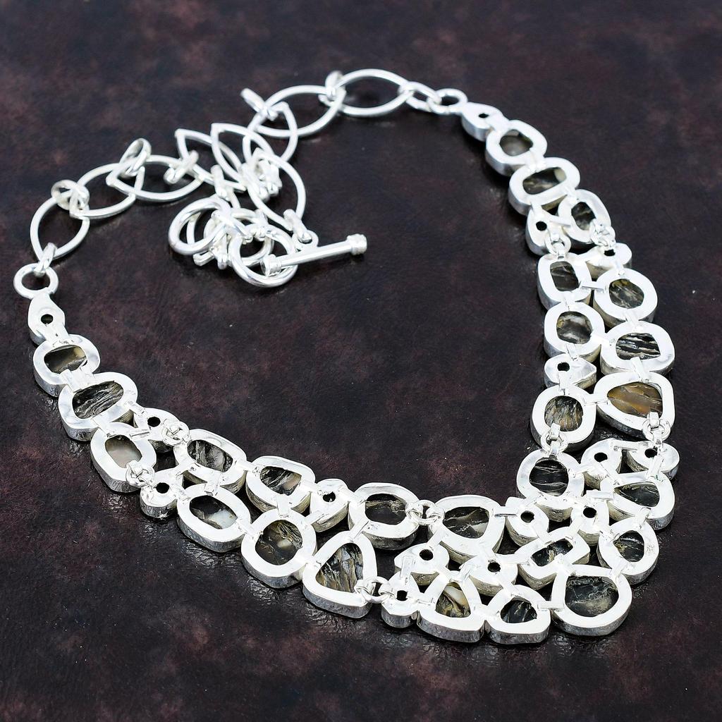 Black Mother Of Pearl, Mystic Topaz Gemstone Necklace Jewelry 925 Sterling Silver Necklace Adjustable Chain Necklace Gift For Wife Handmade Jewelry