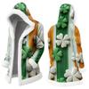Unisex Casual And Fashionable Plush Collar Hooded Long Sleeved St. Patrick's Print Jacket
