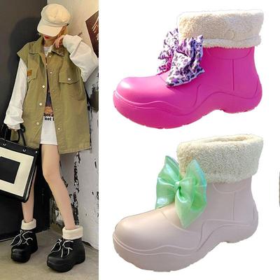 Женские нескользящие водонепроницаемые зимние ботинки на толстой подошве и с вельветовой подкладкой