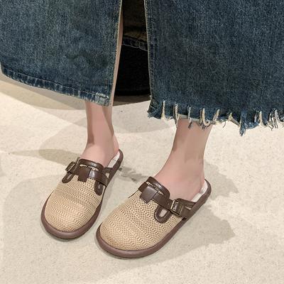 Модные женские тапочки большого размера, летние новые, на низком каблуке, удобные, с закрытым носком, полуторные, модные, удобные, нескользящие, износостойкие сандалии