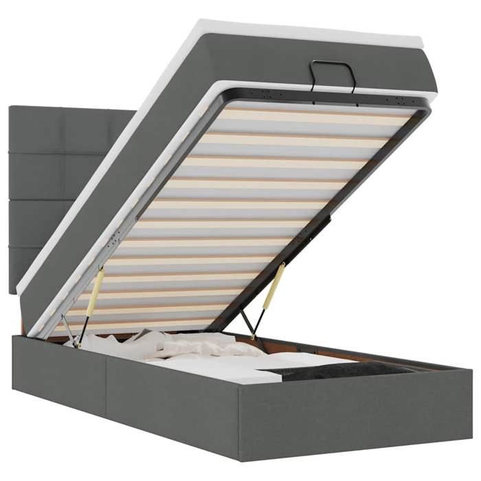Cadre de lit avec matelas - 80x200 cm - Gris foncé - Rangement sous le lit - Mécanisme de levage hydraulique