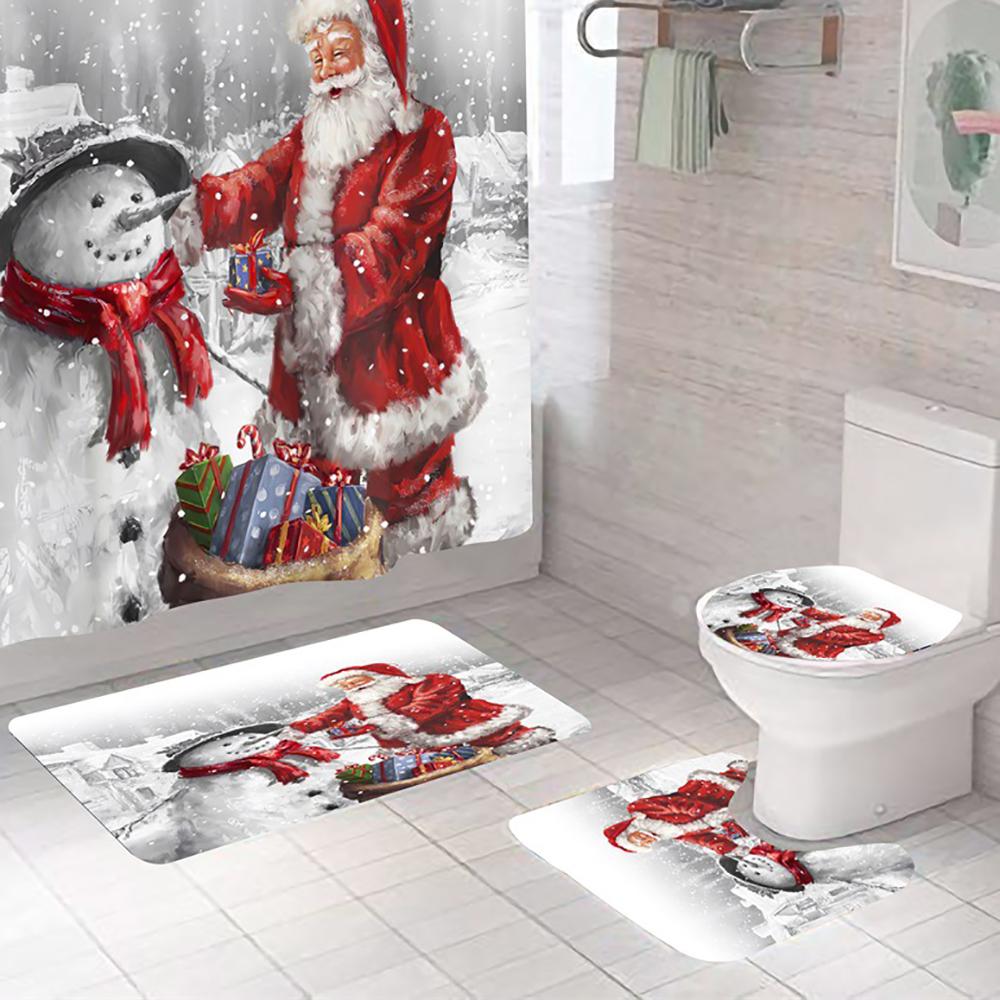 3 шт. Рождественский набор ковриков для ванной Нескользящий коврик для ванной Крышка для унитаза Рождественский декор
