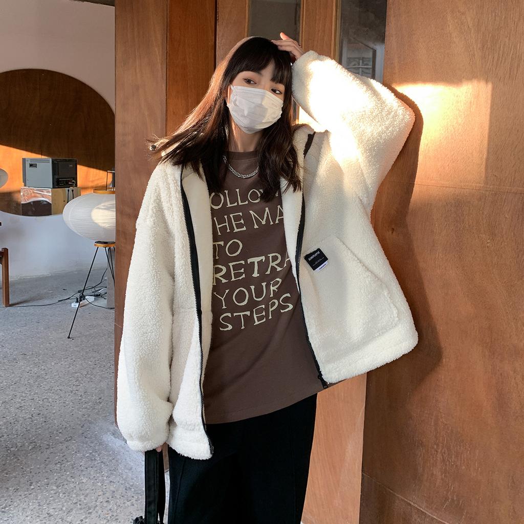 Женская куртка с капюшоном из утолщенной овчины, свободный и теплый кардиган на хлопковой подкладке для похудения осенью и зимой