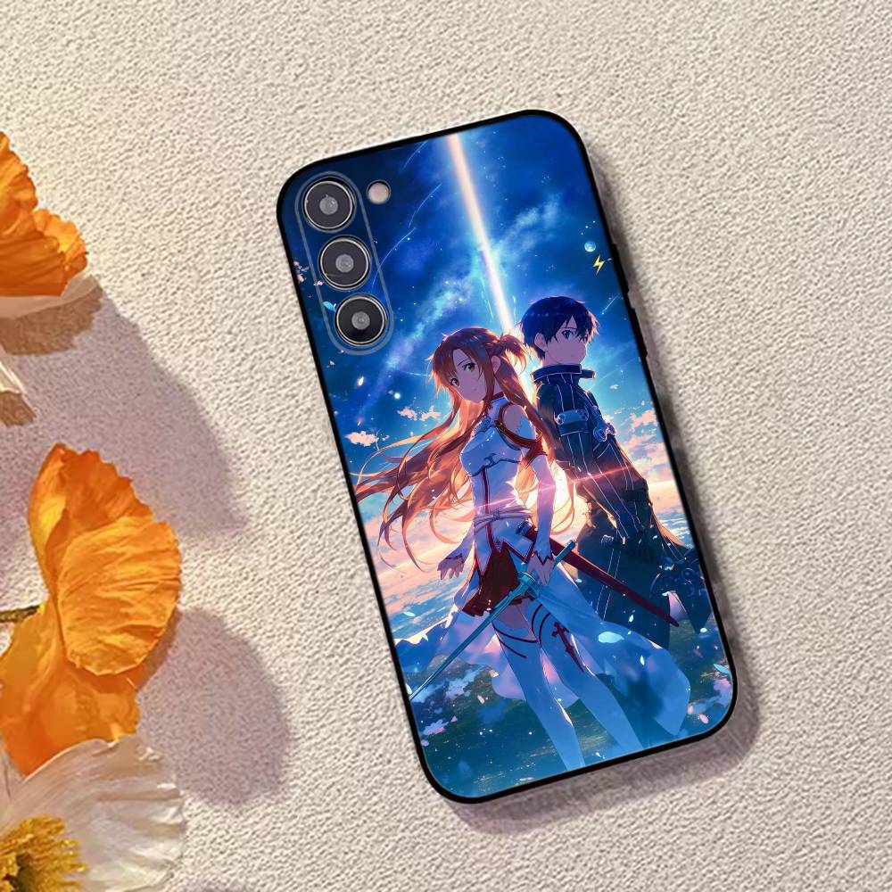 Чехол для телефона Sword Art Online Кирито и Асуна Черный Силикон Мягкий Для Samsung Galaxy A73,A72,A71,A70,A53,A52,A51