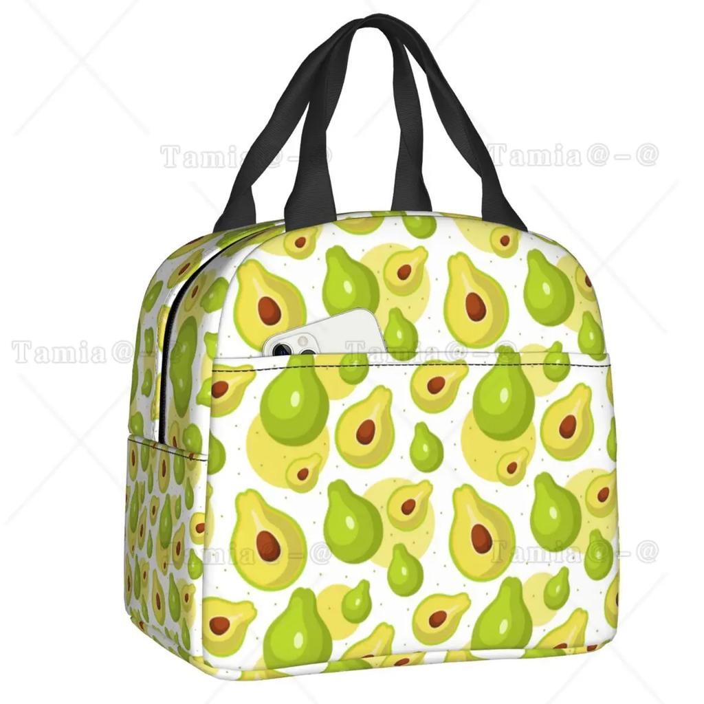 Cute Fruit Avocado Print Insulated Lunch Bag for Women Resuable Cooler Thermal Bento Box Kids School Children