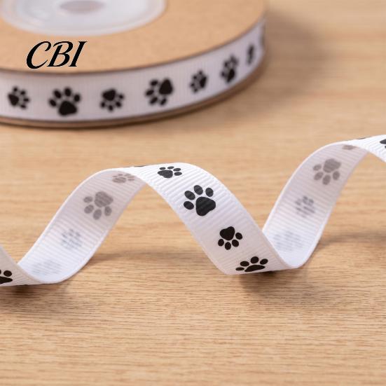Pet Gift Wrapping Accessories 0.4" x 9.8 Yards Paw Print Ribbed Ribbon, Decorative Fabric Ribbon for Box Bundling Themed and DIY Craft Bows,
