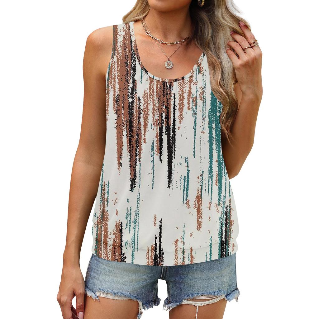 Женский летний жилет, свободная плиссированная рубашка с круглым вырезом, повседневный топ без рукавов