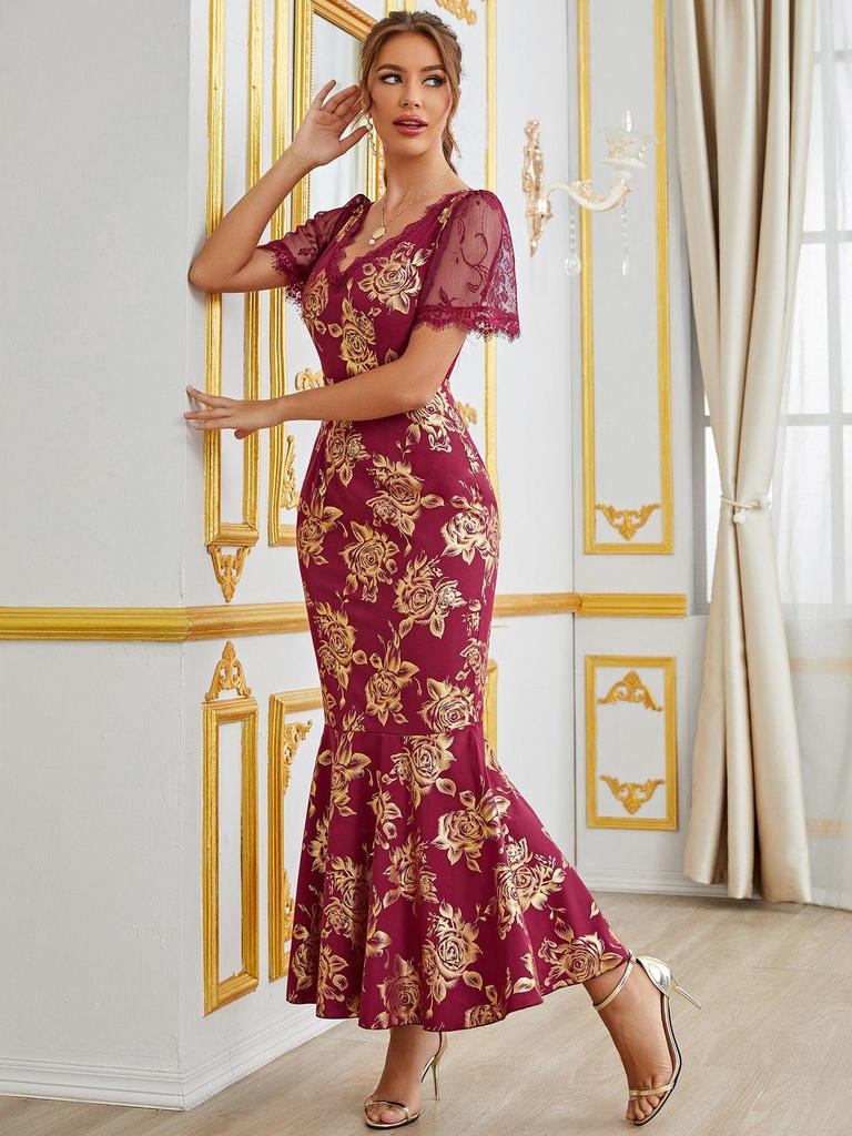 2025 Элегантное европейское и американское женское платье с горячим тиснением для весны/лета