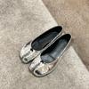Sheepskin Version~ Mirror Split-toed Shoes Women's Pig's Trotters Shoes Shallow Mouth with Skirt Flat-soled Single Shoes Genuine Leather Mary Jane