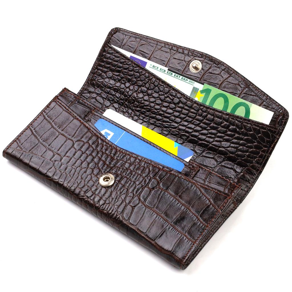 Fashionable Wallet for Women Made of Genuine Textured Leather with Crocodile Embossing CANPELLINI 21726 Brown