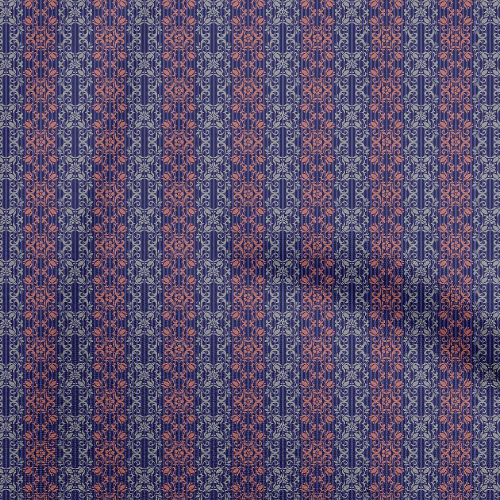 oneOone Cotton Flex Blue Fabric Damask Dress Material Fabric Print Fabric By The Yard 40 Inch