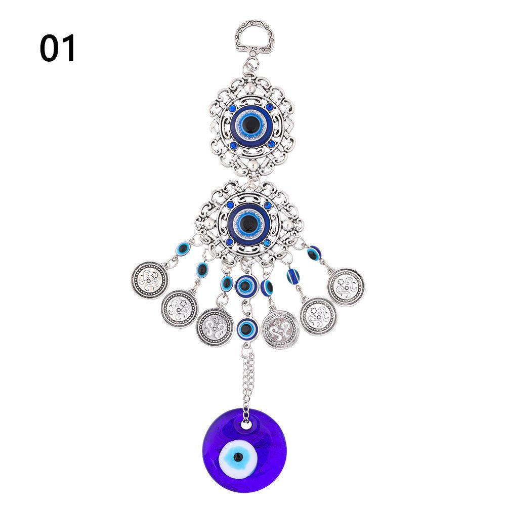 Pendant Rear View Mirror Hemp Rope Glass Decoration Hanging Ornament Navy Blue Evil Eye Butterfly