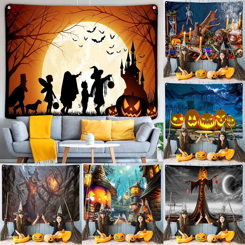 Mysterious Pumpkin Haunted Tapestry Halloween Decor Wall Hanging Home Decor Tapestry Living Room Room Wall Decor Backdrop