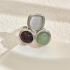 Adjustable Tricolor Stone Stainless Steel Ring - Simple and Fashionable Design for Women