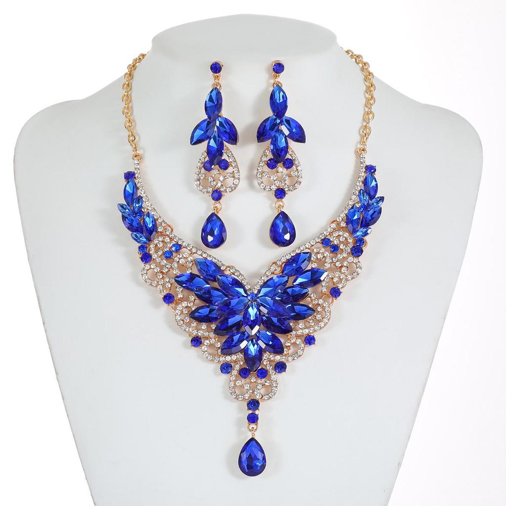 Преувеличенный ретро набор ожерелий с кристаллами и драгоценными камнями - Европейские и американские украшения для женщин