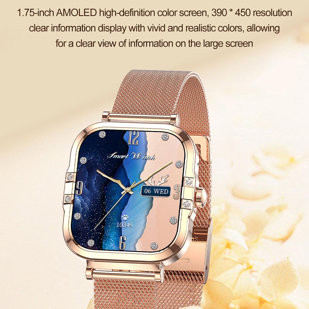 HK82 1,75-дюймовый AMOLED квадратный экран NFC умные часы монитор здоровья наручные часы, стальной ремешок