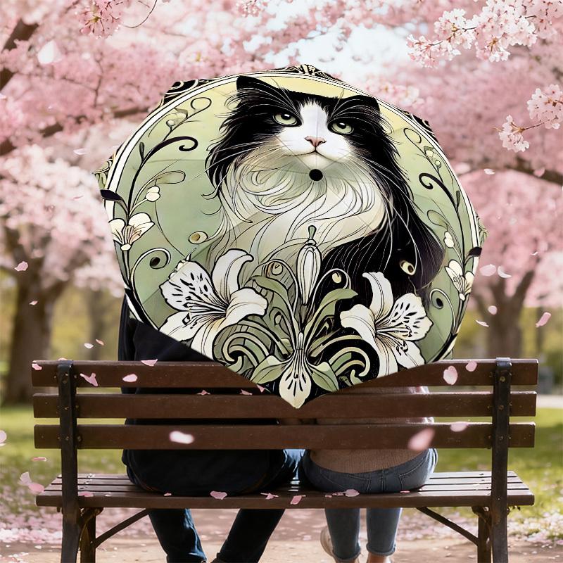 1 шт. кошка, цветочныйАвтоматический открывающийся/закрывающийся зонт с защитой от ветра, прочный купол на 8 спицах, долговечные спицы, модный дизайн, аксессуар для улицы, забавный принт, Праздник