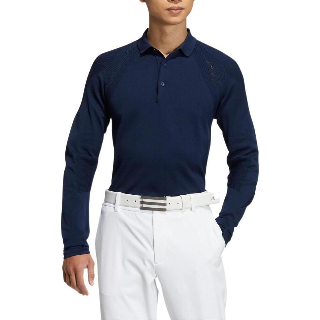 Men's adidas Knit Ls Polo Solid Color Raglan Sleeve Pullover Long Sleeves Blue Polo Shirt HG1657