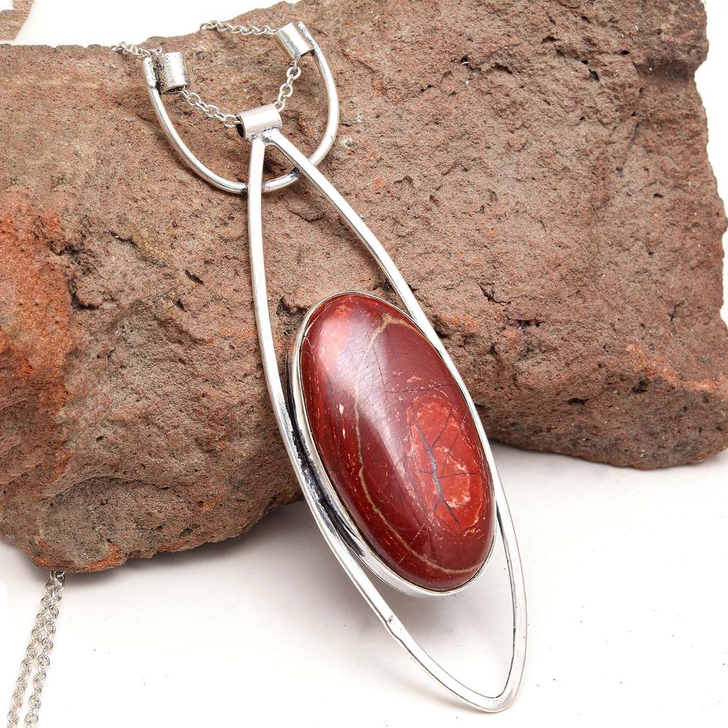 Jasper Gemstone Mother's Day Ethnic Handmade Silver Jewelry Necklace 20 in