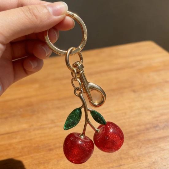 Брелок Подвеска Смола Вишневый Дизайн Брелок с Ветками из Золотого Сплава Надежная Застежка-Лобстер Крючок от Потери Сумки Ключи Аксессуары для Телефона