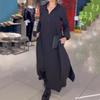 2025 Autumn Winter Solid Color Fashion Dress Female Elegant Long Sleeve Maxi Dress Casual Women Loose Hem Pullover Robe