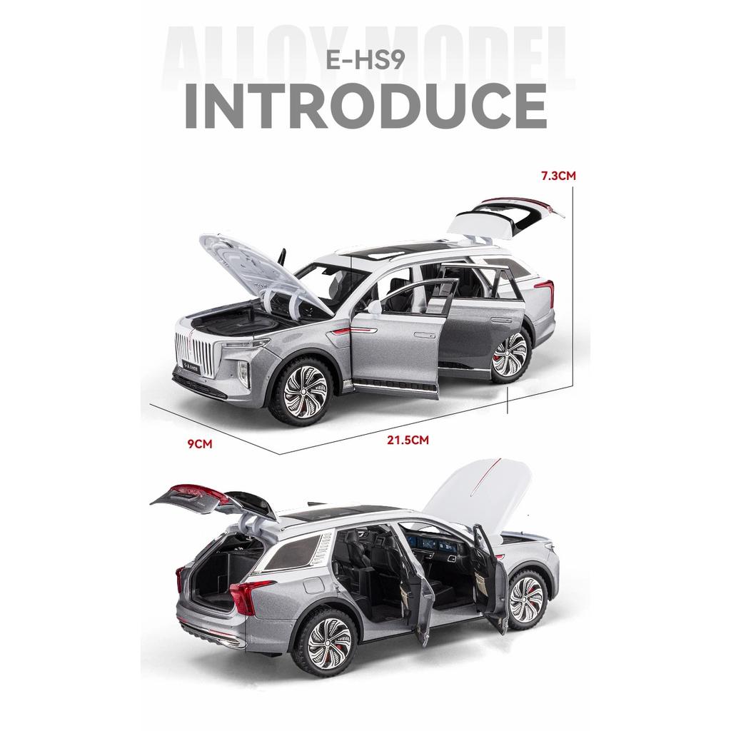 1/24 HONGQI E-HS9 внедорожник сплав новая энергия модель автомобиля литой металл игрушечный транспорт модель автомобиля высокая имитация звука и света детские подарки