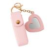 Lipstick Clip Keychain Pendant with Mirror Imitation Leather Lip Gloss Holder Heart-Shaped Pendant Alloy Key Ring