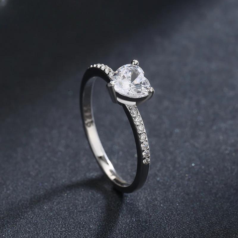 Modian Sparkling 925 Sterling Silver Heart 1CT Clear CZ Finger Rings for Women Classic Luxury Wedding Accessories Jewelry