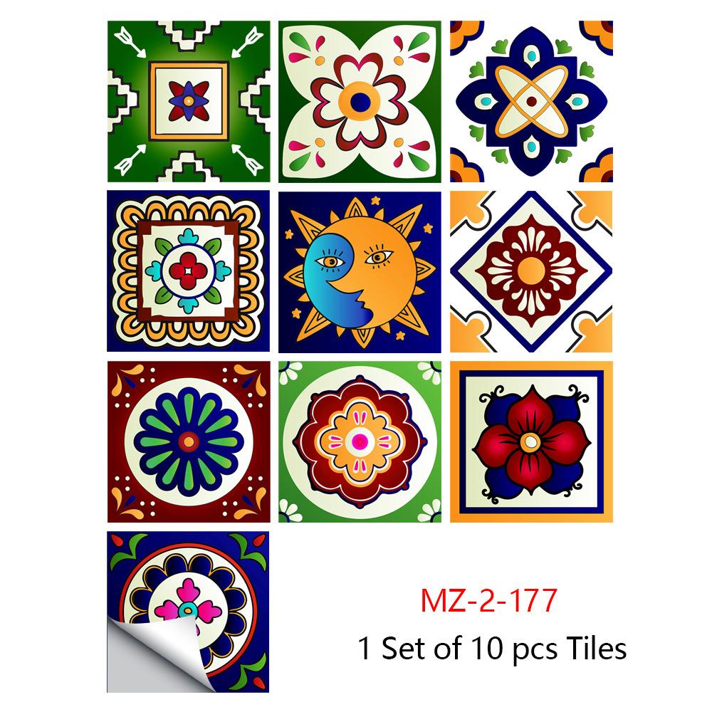 10pcs/set Mandala Style Crystal Hard Tiles Ceramics Wall Sticker Kitchen Wardrobe Home Decor Art Mural Peel & Stick Wall Decals